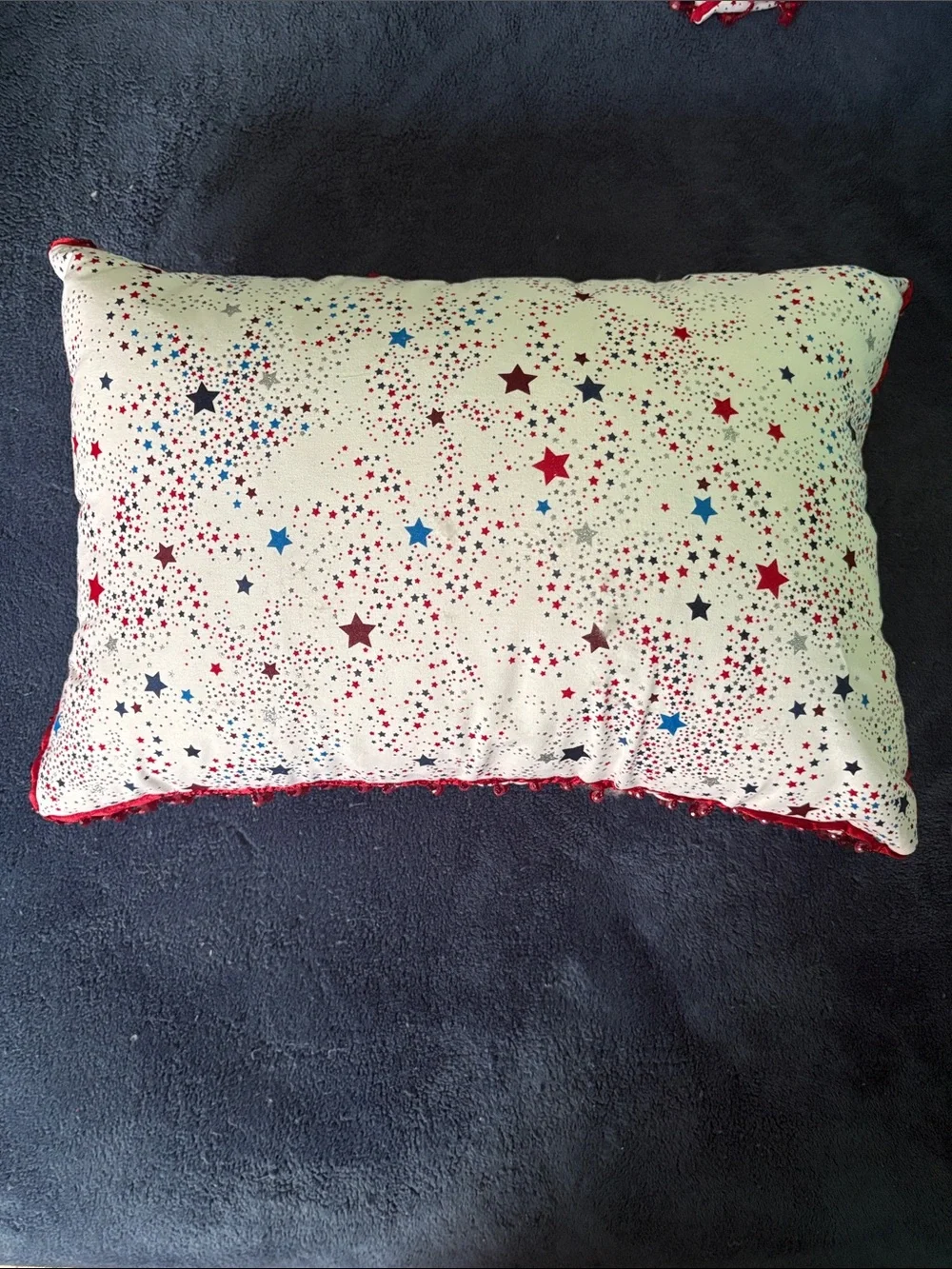 Star Print Decorative Pillow - white background with Red & Blue Stars